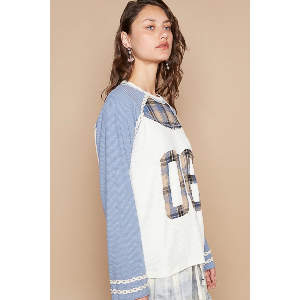 POL Blue and White Plaid Long Sleeve Top - Picture 5 of 5